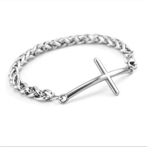 Men’s stainless steel silver cross bracelet